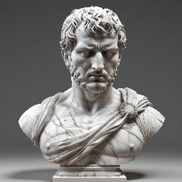 Buste en marbre de l'empereur romain Trajan, torse nu.