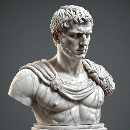 Buste en marbre de l'empereur Trajan, torse nu.