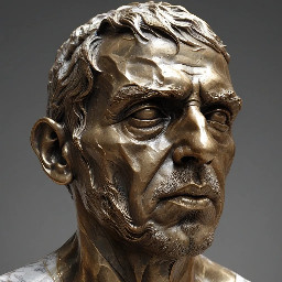 Escultura 3D detallada y real de Eduardo Abaroa  con suaves texturas de bronce, que captura detalles intrincados de los rasgos faciales y la postura dinámica.