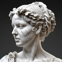 Buste en marbre d'une femme romaine, d'une vingtaine d'années, avec une coiffure élaborée.