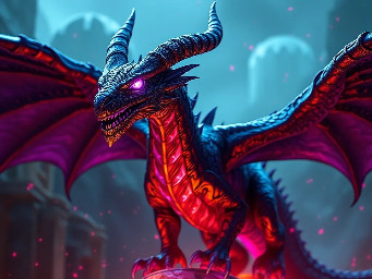 World of Warcraft official concept art style, a high-resolution 4k wallpaper of Neltharaku the Netherwing dragon. Majestic pose, sharp details on horns and glowing eyes, ethereal energy flowing from his wings. Dark violet and neon purple color palette. Radiant energy particles floating around him. Unreal Engine 5 render, highly detailed, fantasy landscape background, 16:9 widescreen., cinematic shot, dynamic lighting, 75mm, Technicolor, Panavision, cinemascope, sharp focus, fine details, 8k, HDR, realism, realistic, key visual, film still, cinematic color grading, depth of field.  Overall, it's an absolute world-class cinematic masterpiece. It's an aesthetically pleasing cinematic shot with impeccable attention to detail and impressive composition.