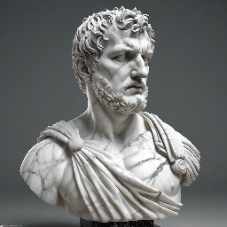 Buste en marbre de l'empereur romain Trajan, torse nu.