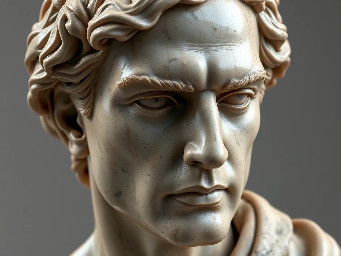 Escultura 3D detallada y real de Eduardo Abaroa  con suaves texturas de bronce, que captura detalles intrincados de los rasgos faciales y la postura dinámica.