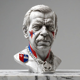 Vaclav Havel with a Czechoslovakian flag in one hand and keys in the other