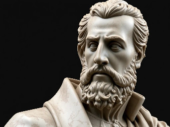 Escultura 3D detallada y real de Simón bolívar  con suaves texturas de bronce, que captura detalles intrincados de los rasgos faciales y la postura dinámica.