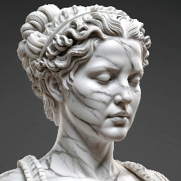 Buste en marbre d'une femme romaine, d'une vingtaine d'années, avec une coiffure élaborée.