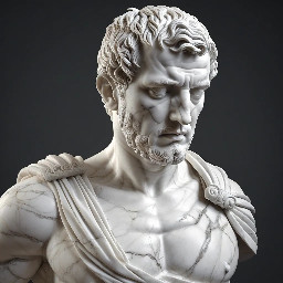 Buste en marbre de l'empereur romain Trajan, torse nu.