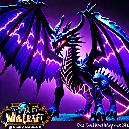 World of Warcraft official concept art style, a high-resolution 4k wallpaper of Neltharaku the Netherwing dragon. Majestic pose, sharp details on horns and glowing eyes, ethereal energy flowing from his wings. Dark violet and neon purple color palette. Radiant energy particles floating around him. Unreal Engine 5 render, highly detailed, fantasy landscape background, 16:9 widescreen., cinematic shot, dynamic lighting, 75mm, Technicolor, Panavision, cinemascope, sharp focus, fine details, 8k, HDR, realism, realistic, key visual, film still, cinematic color grading, depth of field.  Overall, it's an absolute world-class cinematic masterpiece. It's an aesthetically pleasing cinematic shot with impeccable attention to detail and impressive composition.
