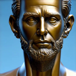 Escultura 3D detallada y real de Eduardo Abaroa  con suaves texturas de bronce, que captura detalles intrincados de los rasgos faciales y la postura dinámica.