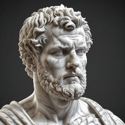 Buste en marbre d'un homme romain, d'une quarantaine d'années, cheveux ras, barbe courte légèrement bouclée, portant une cuirasse musclée et un paludamentum par-dessus.