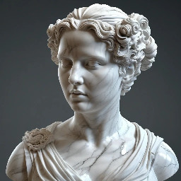 Buste en marbre d'une bellefemme romaine noble , d'une vingntaine d'années, avec une coiffure élaborée.