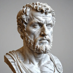 Buste en marbre d'un homme romain, d'une cinquantaine d'années, tête rasée, barbe courte légèrement bouclée, portant une cuirasse musclée.